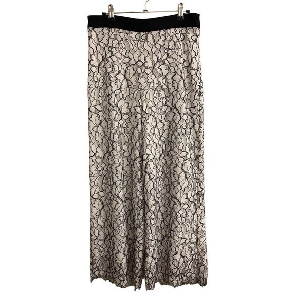Zara Basic Lace Overlay Wide-Leg Cropped Pants Medium Floral - Picture 3 of 11